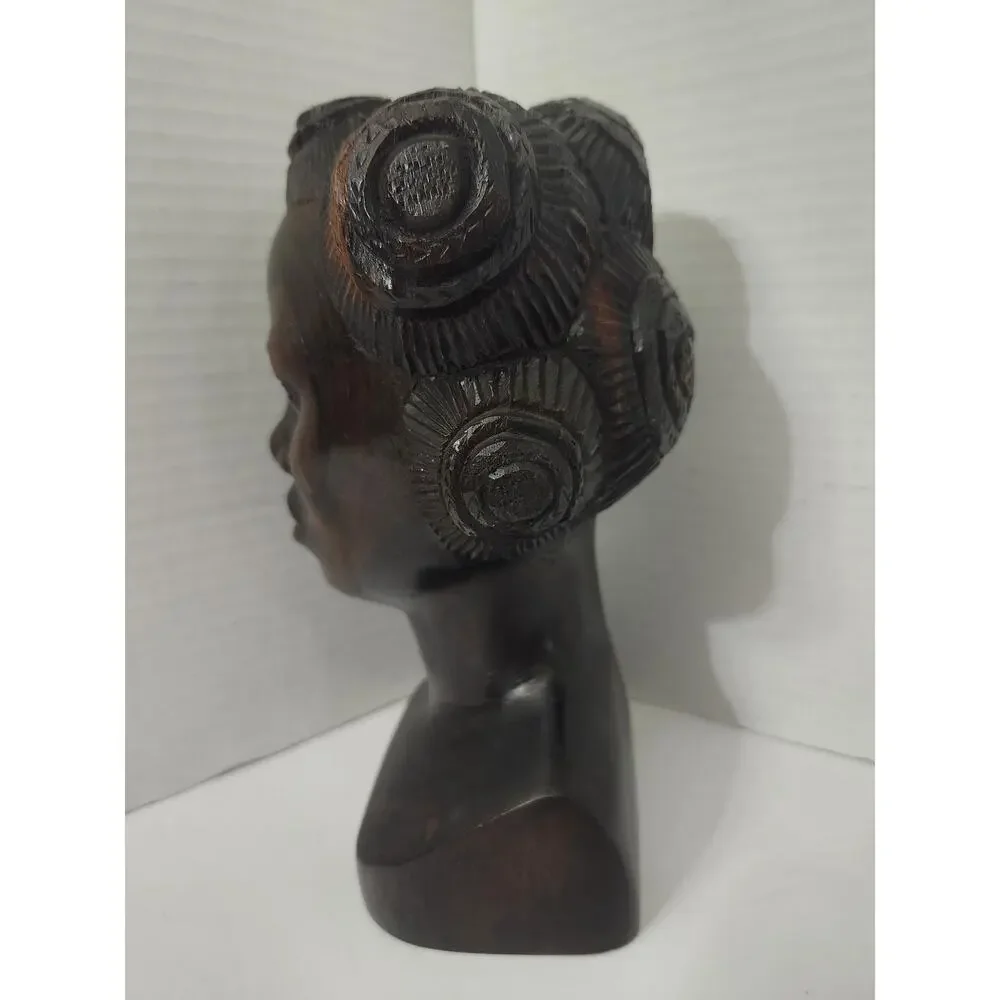 African Hand Carved Ebony Wood Woman Bust Sculpture